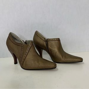 Bellini Teaquon Booties Ankle Boots Heels Metallic copper Snake Leather Sz 8M